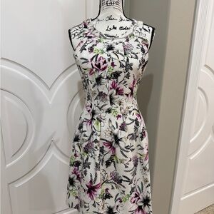 White House Black Market Black and Pink Floral Midi Dress